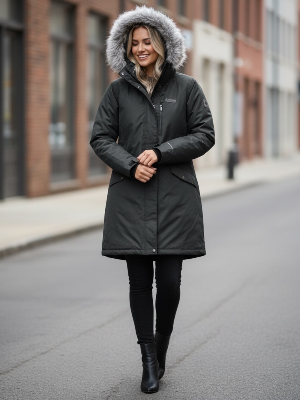 Columbia Gray  Parka with Faux Fur Hood